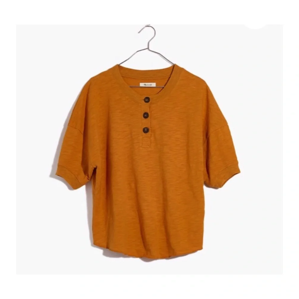 Madewell || ‘Raw Edge Henley Tee’ Burnished Caramel - Picture 2 of 9